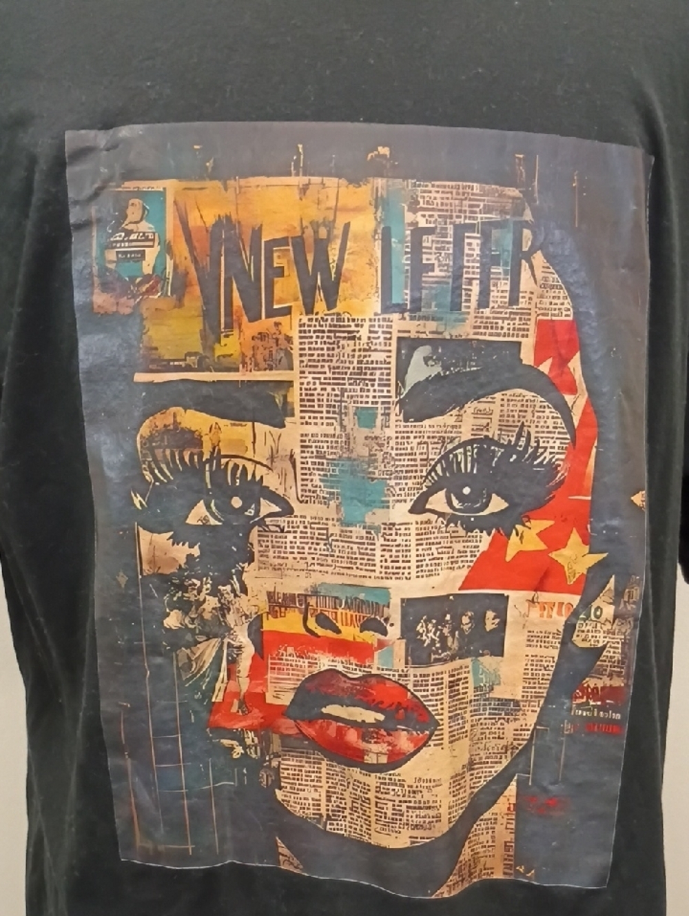 Pod USA Black Graphic Tee Pop Art Face Print Short Sleeve Size 2XL - Picture 5 of 9